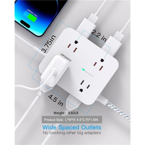 Surge Protector Power Strip - 8 Outlets with 4 USB (2 USB C) Charging Ports - Picture 4 of 8
